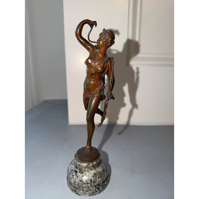 Art Nouveau Antique Diana the Huntress Miniature Bronze Sculpture After Rancoult For Sale - Image 3 of 12
