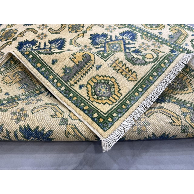Textile Cream and Blue Chobi Wool Rug, 3'10" X 5'4" For Sale - Image 7 of 13