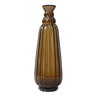 1930s Art Deco Topaz Colored Hand Blown Tall Vase, Signed by Daum Nancy France For Sale