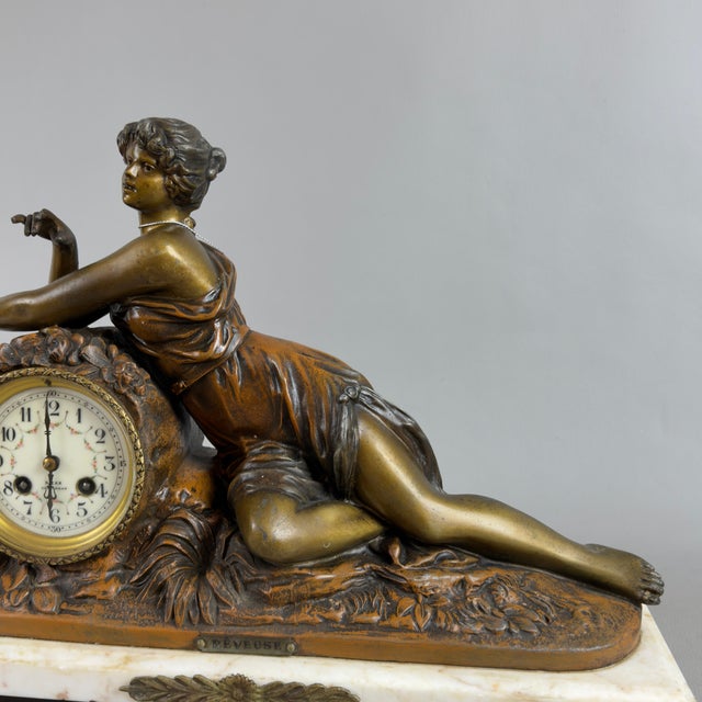 Metal Antique Mechanical Pendulum Clock in Metal with Marble, 1890s For Sale - Image 7 of 15