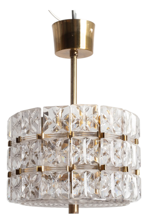 Vintage Crystal Glass and Brass Pendant Light by Carl Fagerlund for Orrefors, Sweden, 1960