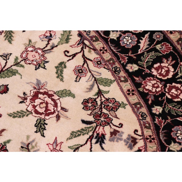 Shabby Chic Art Nouveau 1990's Kashan Pak-Persian Beige/Black Wool Round Rug- 6'2'' X 6'3'' For Sale - Image 3 of 9