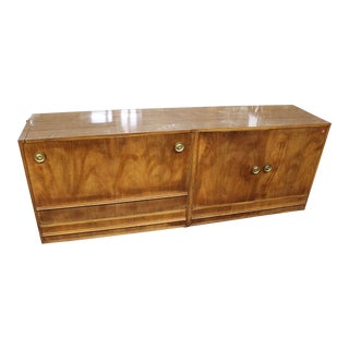 Mid Century Burl Walnut Lift Top Drop Front Bar Credenza For Sale