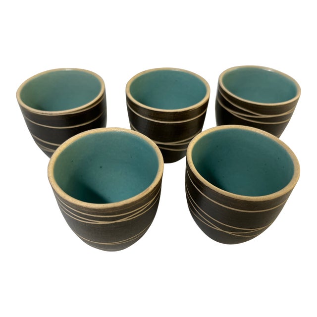 Vintage Artist Made Saki Cups- Set of 5 For Sale
