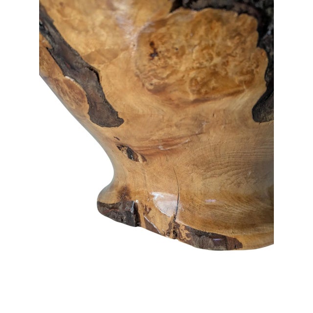 Handcrafted Live Edge Burl Wood Footed Pedestal Bowl Heavy Signed Roland Hardee For Sale - Image 9 of 17