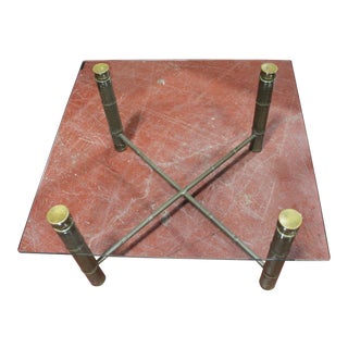 Vintage Brass & Glass and Faux Bamboo Coffee Table For Sale