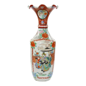 Very Large Porcelain Japanese Floor Vase / Scalloped Trumpet Shape