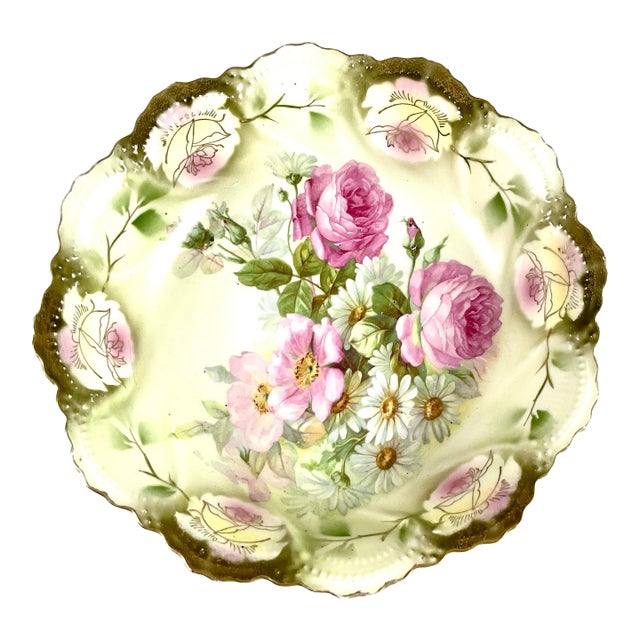 Hand Painted Peonies and Daisies on Porcelain Bowl-Late 19th Century-Leuchtenburg,Germany For Sale