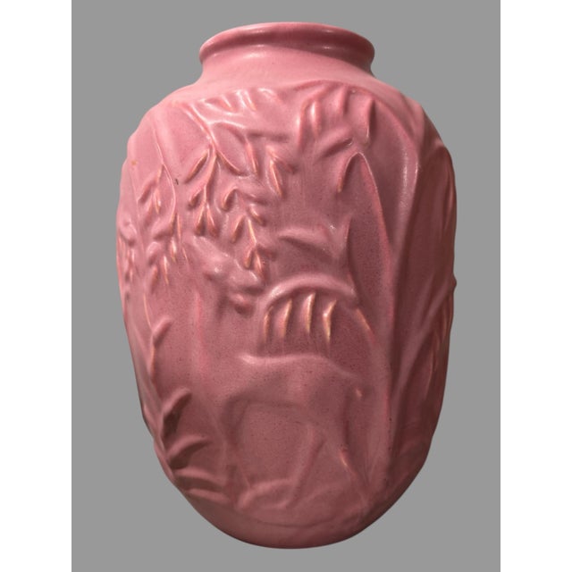 Vintage Camark Art Deco Nouveau Art Pottery Vase Embossed With Deer & Trees For Sale - Image 12 of 12