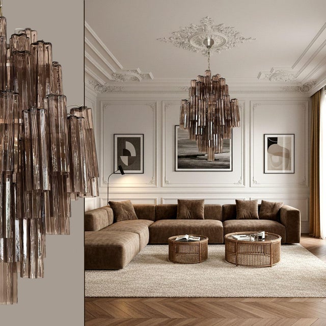 Large mid-century modern Tronchi Murano glass chandelier, Italy circa 1990s. The original Tronchi tube Murano glasses were...