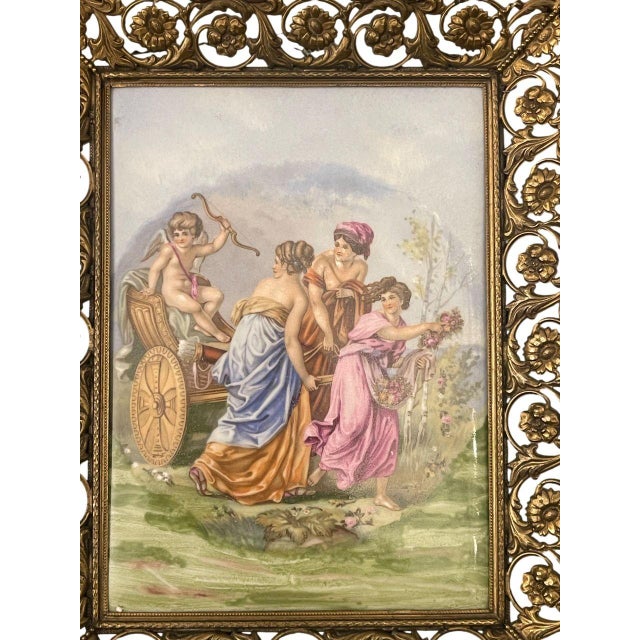 Early 20th Century Pair French Limoges Porcelain Plaques in Ornate Gilt Metal Frames. Early 20th C. For Sale - Image 5 of 10