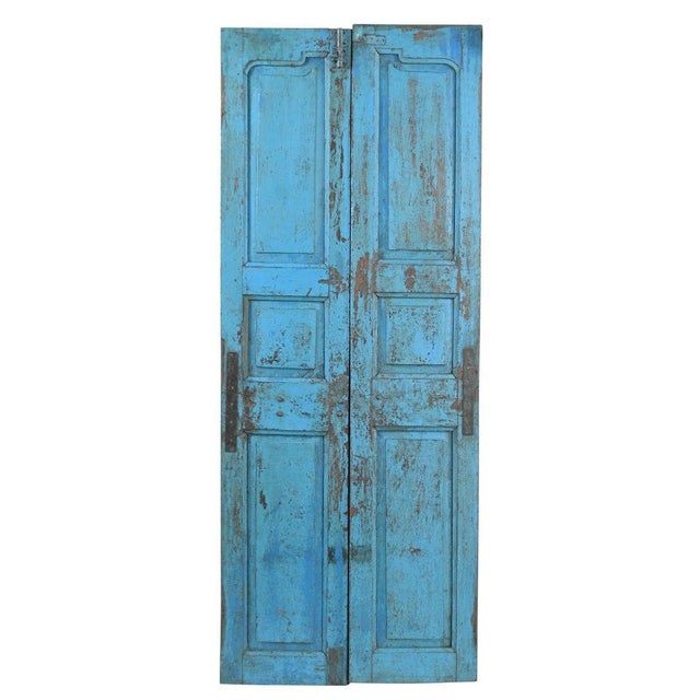 Antique Indian Painted Teakwood Door For Sale - Image 4 of 4