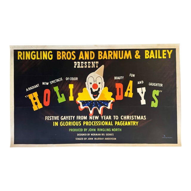 Ringling Bros and Barnum & Bailey Present Holidays 1942 Original Large Circus Poster on Linen 36 X 60” For Sale