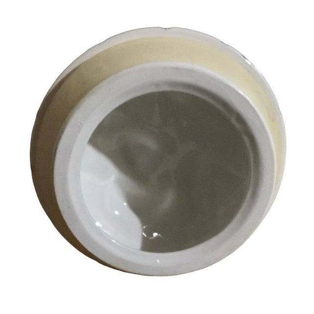 White Vintage Bella Casa by Ganz Trompe L’Oeil Blue and White Plaid Peach / Peaches 3d Fruit Cookie Jar Canister For Sale - Image 8 of 11