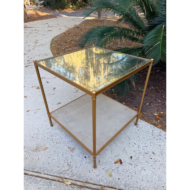 Lillian August Lillian August 'Anton' Aged Brass and Shagreen Side Table For Sale - Image 4 of 17