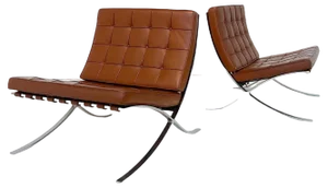Set of Brown Leather Barcelona Chairs by Mies Van Der Rohe for Knoll, 1970