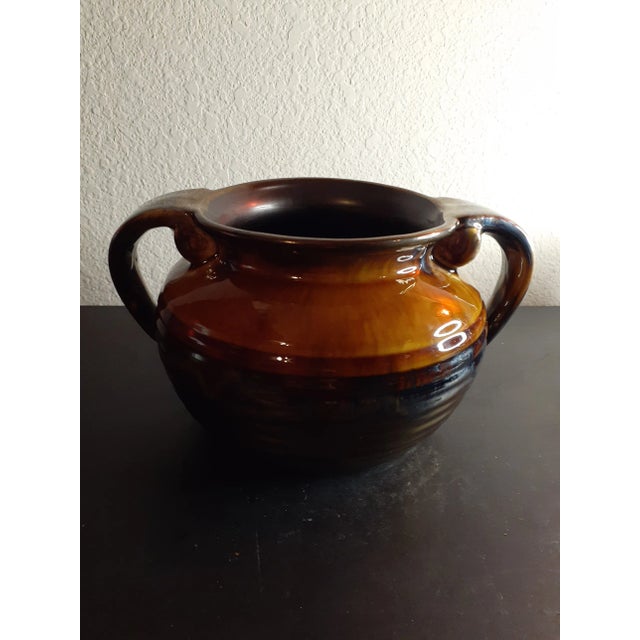 Vintage Art Studio Glazed Pottery Dual Handle Squat Vase For Sale - Image 4 of 7