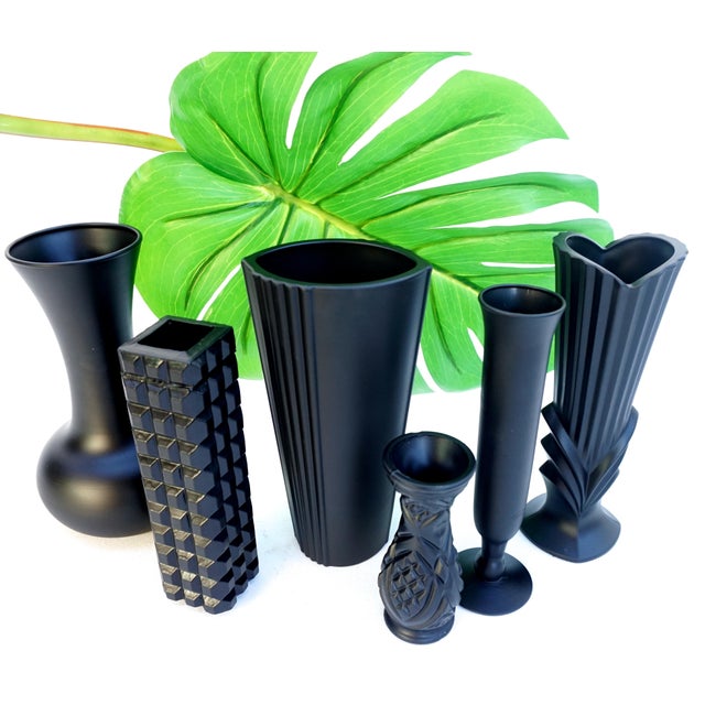 Vintage Assorted Matte Black Vases Set of 6 Chairish