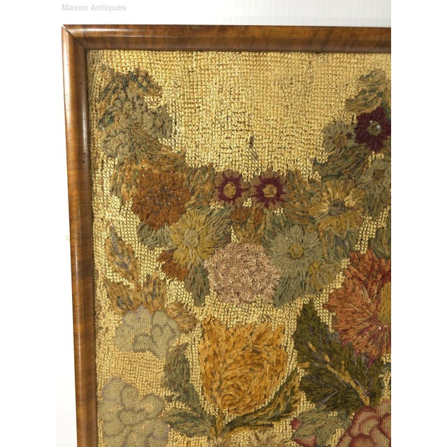 Large Antique 18th C. Textile Needlework Embroidery Flower Basket Design For Sale - Image 4 of 10