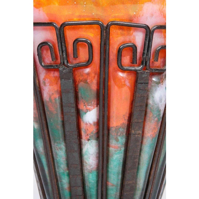 Art Deco French Art Deco Hand-Hammered Iron and Glass Vase Signed Lorrain For Sale - Image 3 of 8