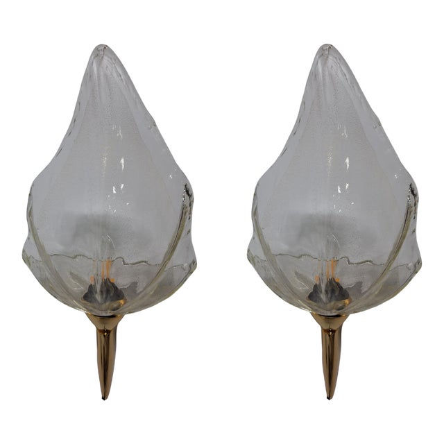 Wall Lamps in Brass Structure and Murano Glass from La Murrina, 1980s, Set of 2 For Sale