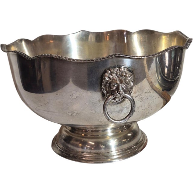 Traditional Vontage Silver Punch Bowl / Wine Cooler With Gadroon Border For Sale - Image 3 of 4