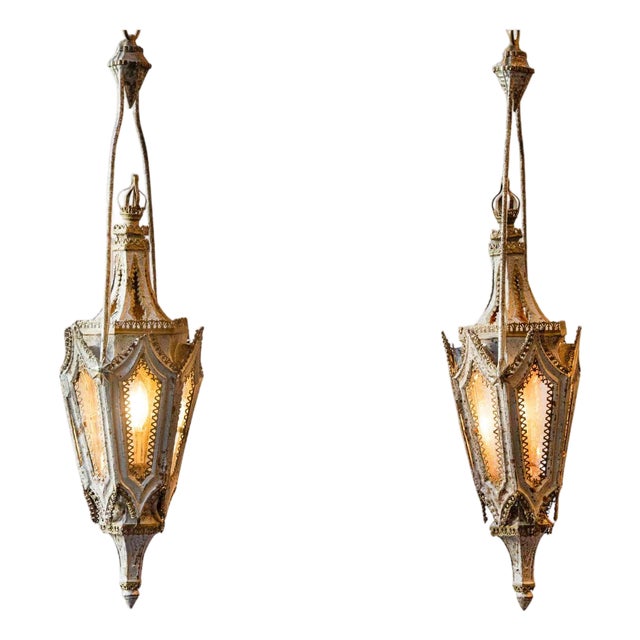 19th Century English Painted Iron Gothic Revival Period Lanterns - a Pair For Sale