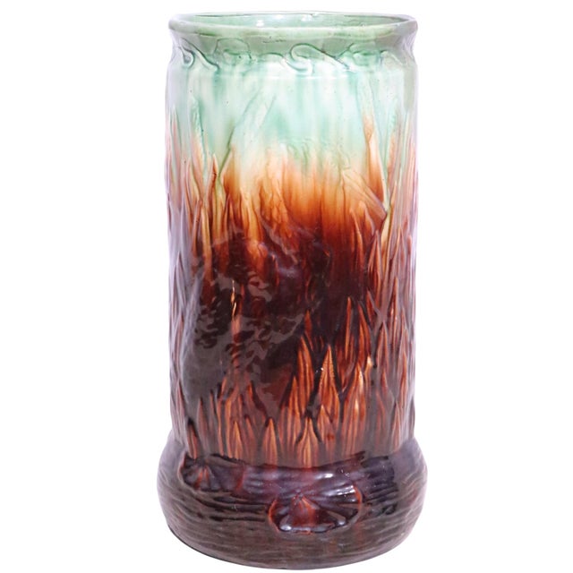 Antique Majolica Umbrella Cane Stand Possibly Weller or Roseville For Sale - Image 13 of 15
