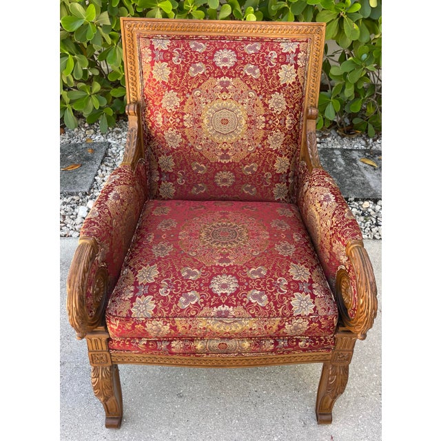 Wood Vintage Sherrill Carved Wood Bergère-Style Accent Armchair – French / Hollywood Regency For Sale - Image 7 of 12