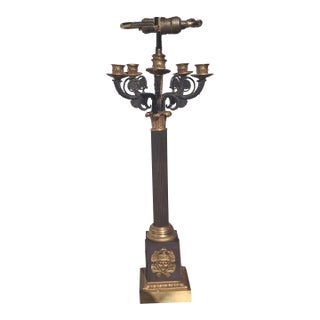 19thc French Empire Gilt & Patinated Bronze Table Lamp Candelabra For Sale