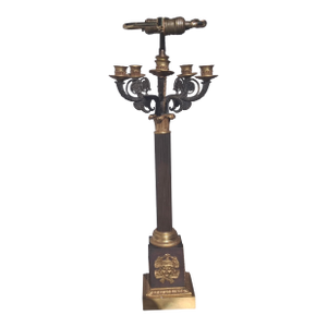 19thc French Empire Gilt & Patinated Bronze Table Lamp Candelabra