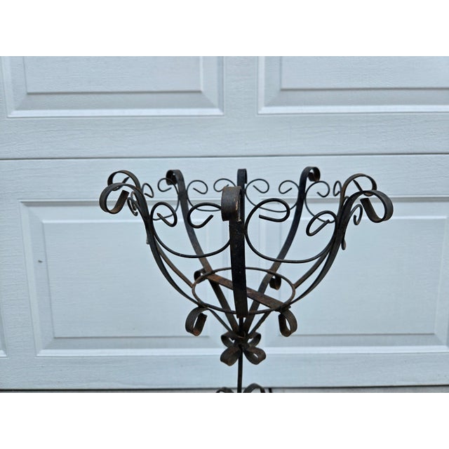 Mid 20th Century Vintage Scrolled Metal Garden Plant Stand For Sale - Image 5 of 11