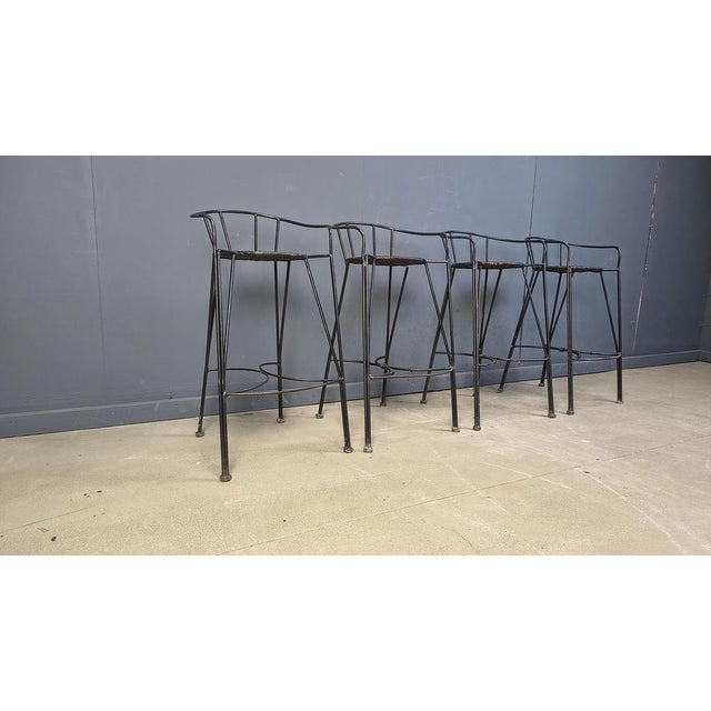 Vintage Wrought Iron and Rattan Bar Stools, 1970s, Set of 4 For Sale - Image 13 of 18