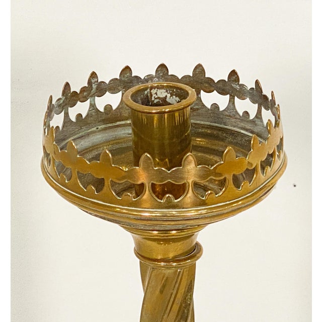 19th Century Pair of Large English Candle Holders or Candlesticks of Brass For Sale - Image 4 of 7