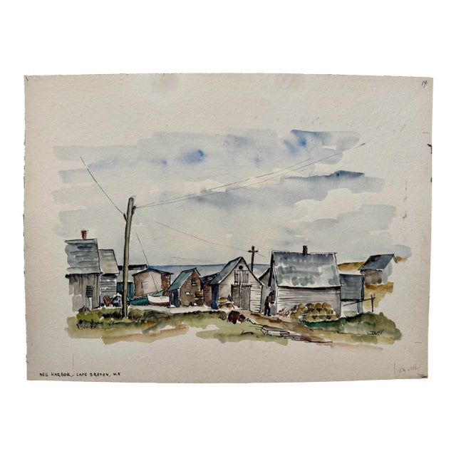 Henry Emil Salloch Original Watercolor on Paper Neil Harbor, Cape Breton Ns. 1953. For Sale