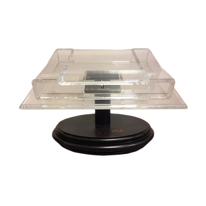 French Vintage Acrylic Box On Wood Stand Chairish