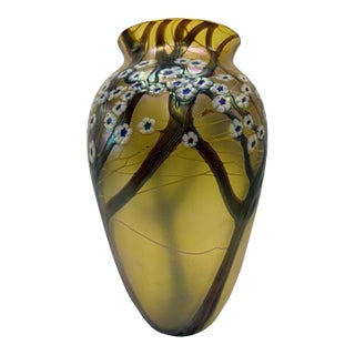 Large 11" Vintage Orient & Flume "Hawthorn" Iridescent Favrile Art Glass Vase For Sale