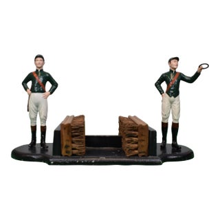 Pair X Equestrian Hunter Green/ Red Sash Jockeys W/ Riding Boot Brush Scraper For Sale