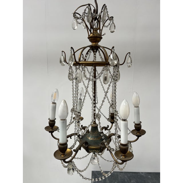 Louis XVI Glass Chandelier with Pearl Garland and Painted Sheet Metal For Sale - Image 15 of 18