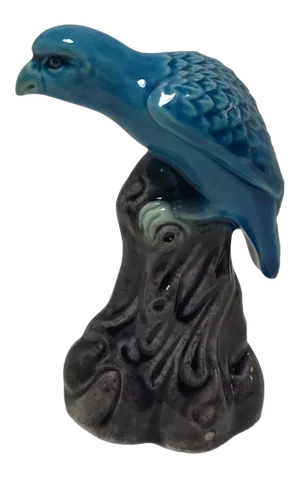 1940s Chinese Aubergine Turquoise Mudman Bonsai Exotic Bird Statue