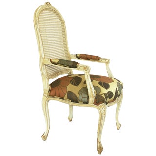 Vintage French Carved Cane Back Arm Chair & Matching Frame For Sale