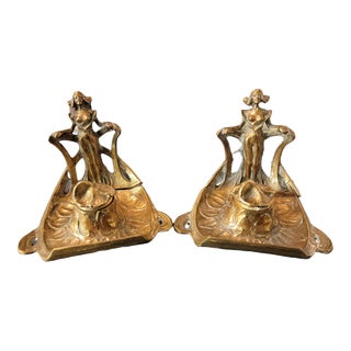 1940s Art Neveau Book Ends/Candle Holders Bronze- a Pair For Sale