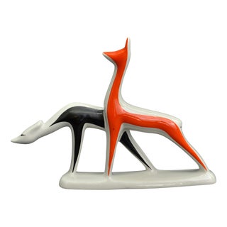 Vintage Porcelain Deer Figurine by Levon Agadzhanyan for Riga Porcelain, 1963 For Sale