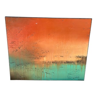 Orange and Turquoise Abstract Style Painting on Canvas For Sale