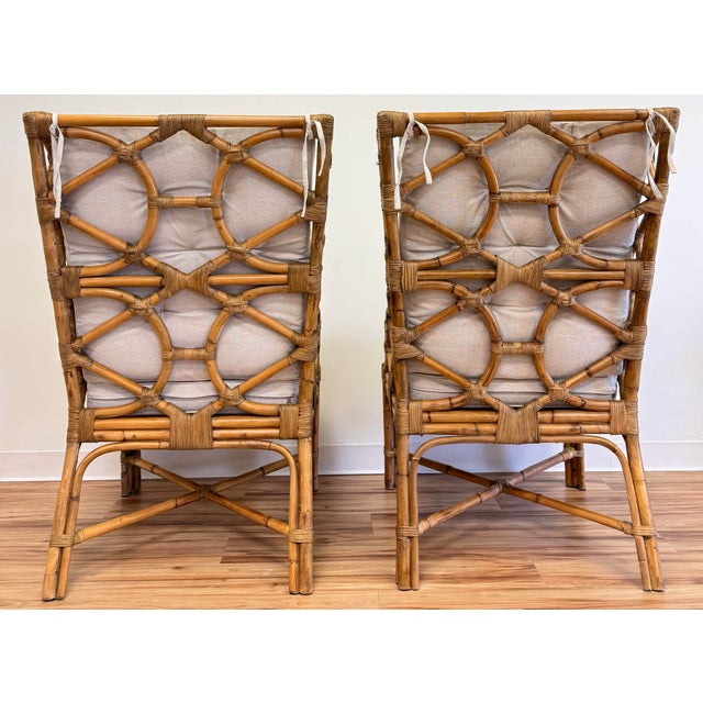 Early 21st Century Fretwork Rattan Wingback Chairs, Pair For Sale - Image 5 of 13