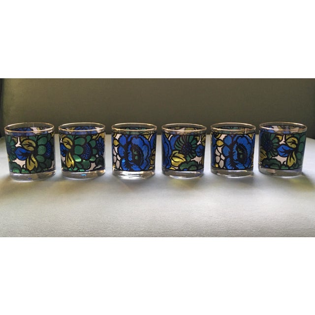 Mid 20th Century Mid 20th Century Faux Stained Glass Floral Lowball Glasses- Set of 6 For Sale - Image 5 of 13