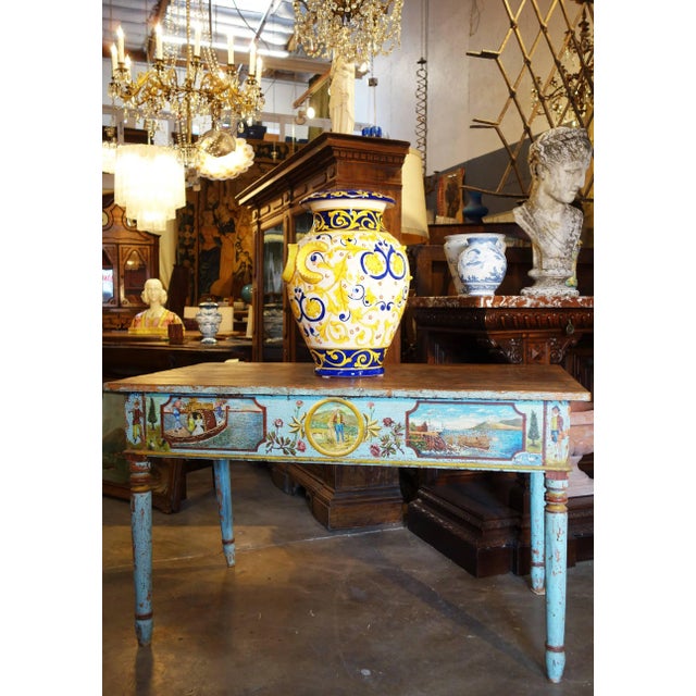 Lovely reproduction of Classic Renaissance Revival theme, expertly handcrafted and hand-painted Majolica glaze over terra...