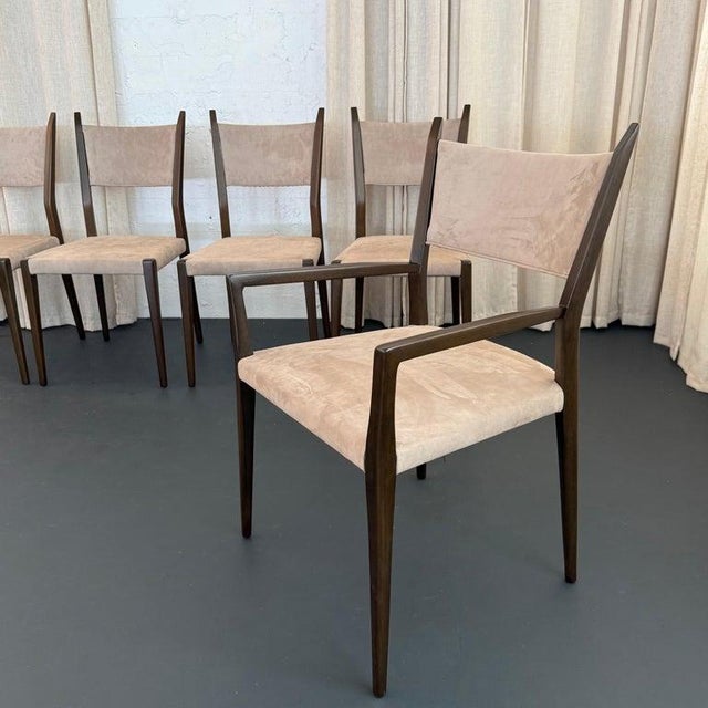 Calvin Furniture Mid-Century Modern Mahogany and Suede Dining Chairs by Paul McCobb for Calvin For Sale - Image 4 of 11