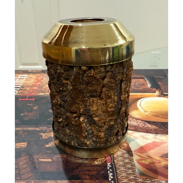 Brass Rare Gabriella Crespi Bark and Brass Pencil Holder 1970's Signed For Sale - Image 8 of 9