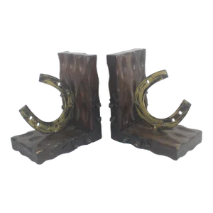 Vintage Spanish Wood and Nail Brutalist Horseshoe Bookends, Made in Spain Horse Shoe